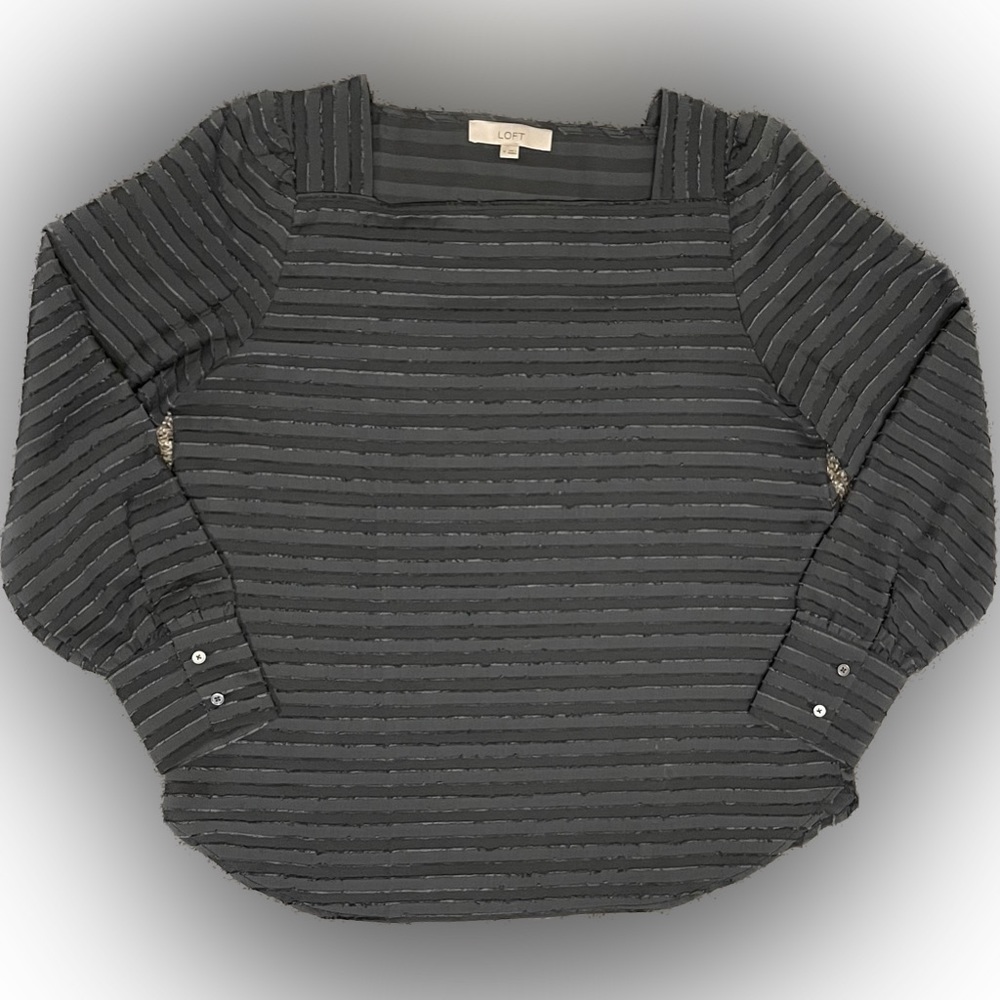 LOFT Square Neck Raised Stripe Long Sleeve Blouse - Picture 2 of 8